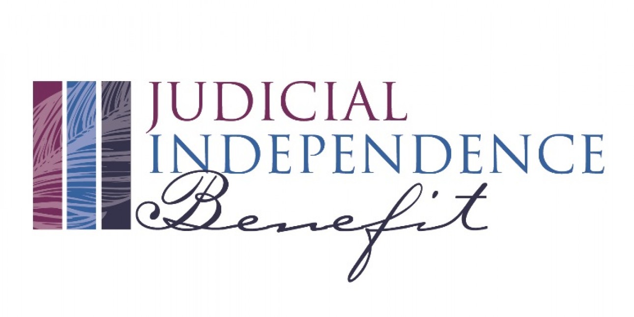 Purple, Cerulean and Navy Blue vertical pillars with the text "Judicial Independence Benefit" to the right of them